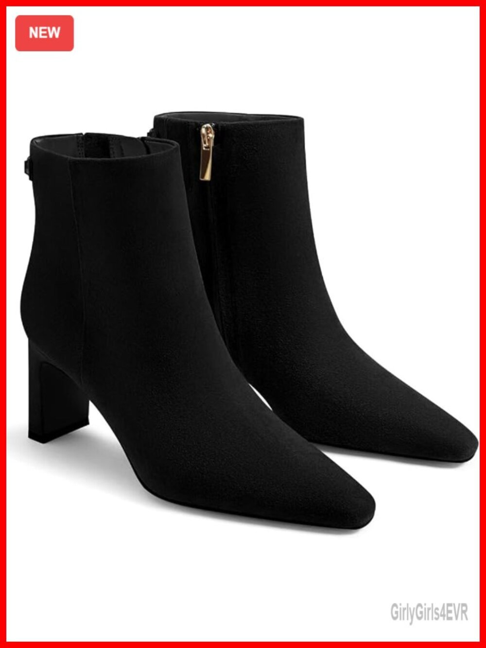 Chunky Heel Ankle Booties Side Zipper Faux Suede Dress Shoes